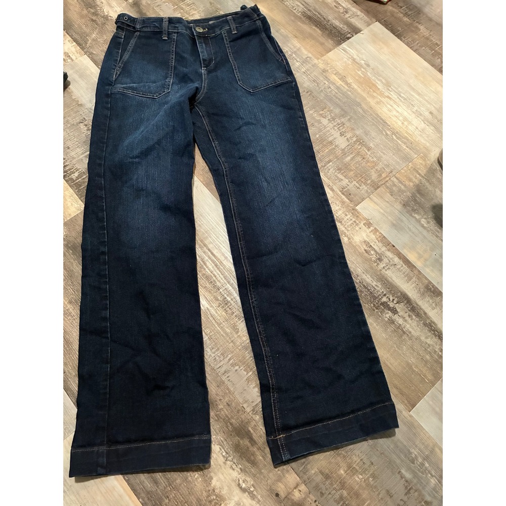 Style & Co Denim Dark Wash Trouser Jeans Wide Leg Front Patch Pockets Size 8
